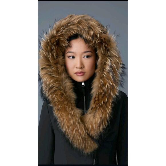 $1800 Mackage Trish Black Hooded Kay Down Parka Coat Jacket W Fur Collar Sz XXS - Picture 3 of 16